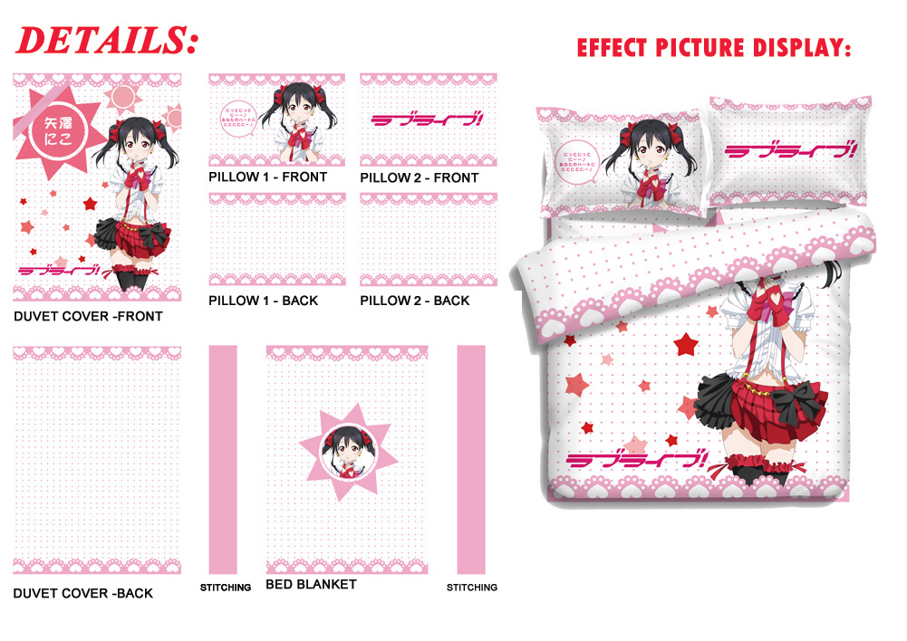 Nico Yazawa - Love Live Anime 4 Pieces Bedding Sets,Bed Sheet Duvet Cover with Pillow Covers